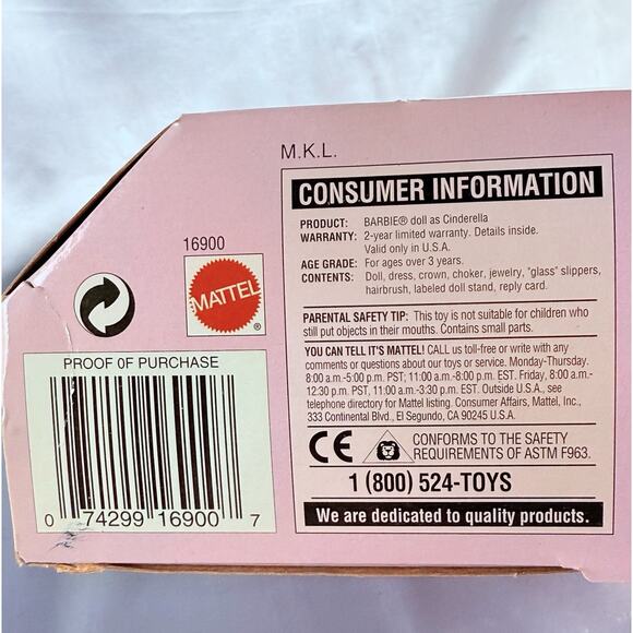 Barbie Cinderella Doll Collector Edition 1996 Vintage Toy 16900 Mattel - Picture 8 of 8